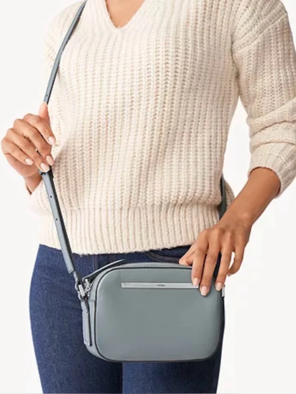 Fossil Women's Liza Camera Bag Smokey Blue Zip Closure Cross-Body Women’s Purse